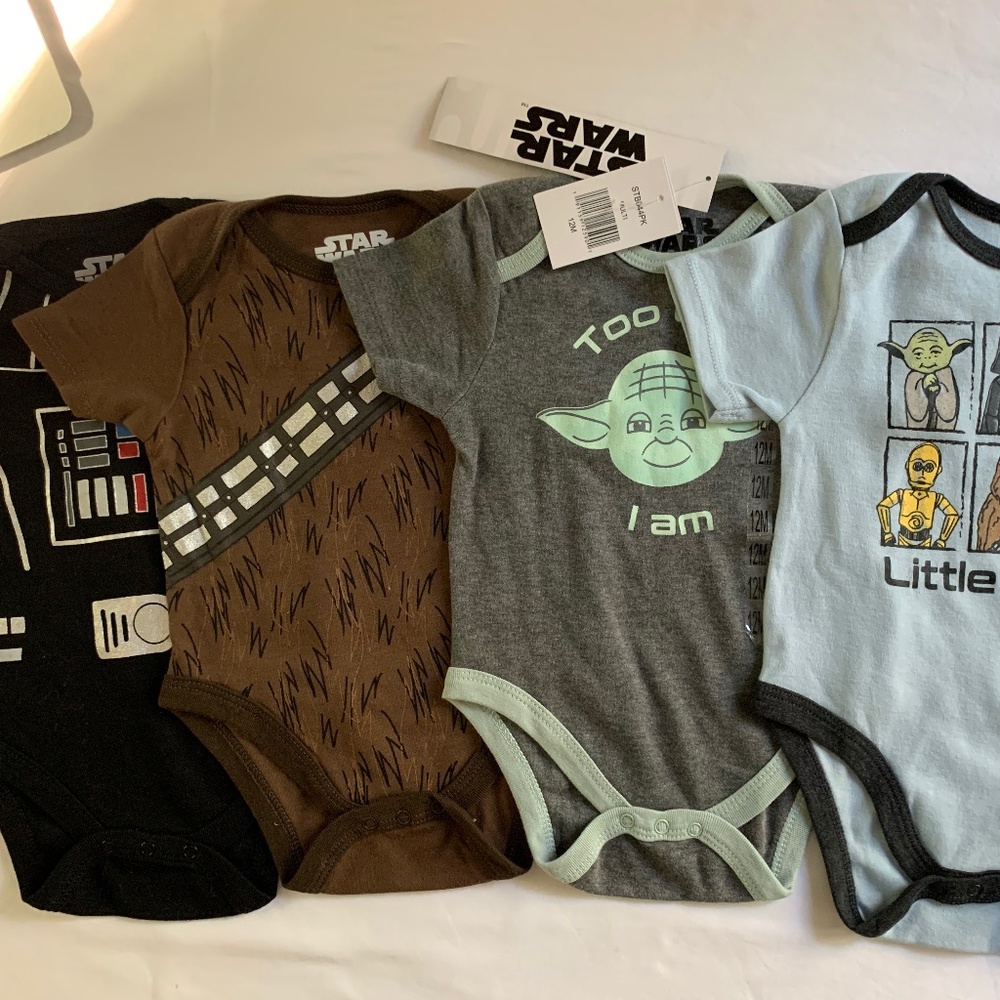 Disney Star Wars Happy Threads 12-18 Months Disney Onesies Set of 4 NWT